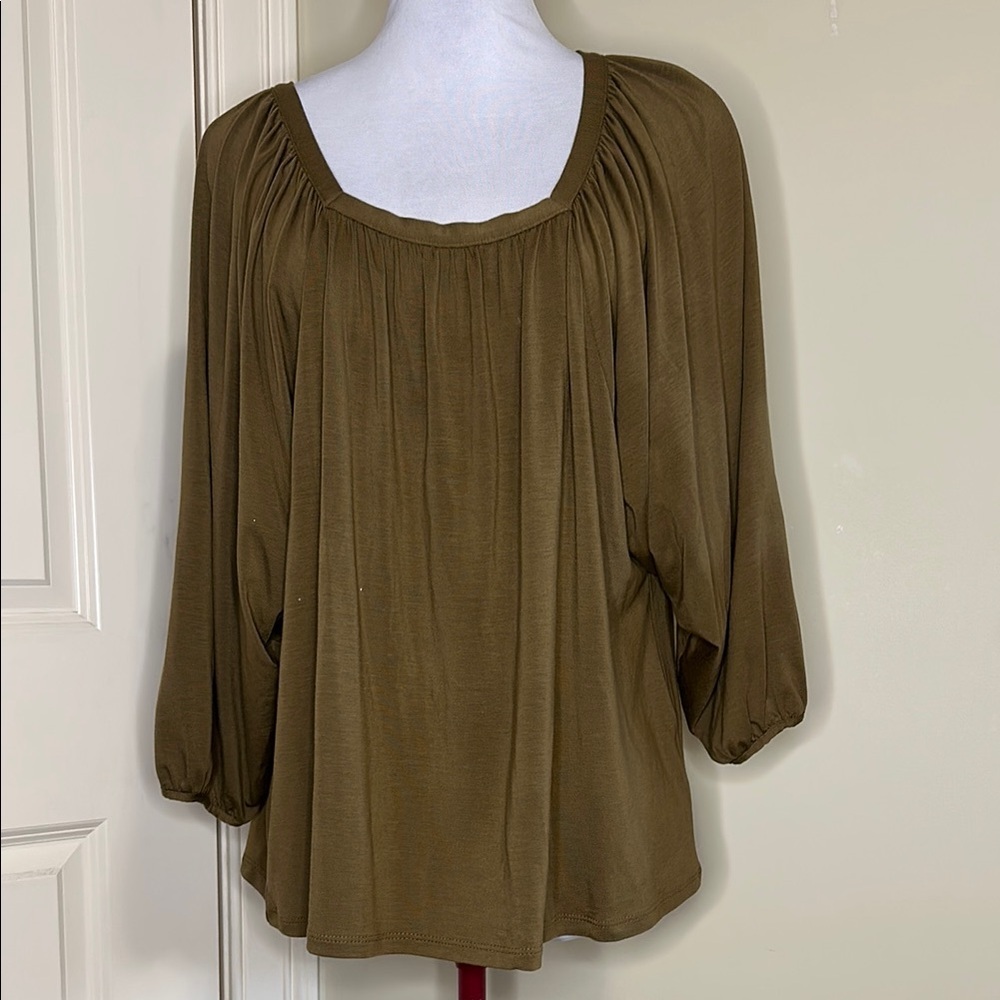 Garnet Hill Tan Tencel Relaxed Pleated Top small